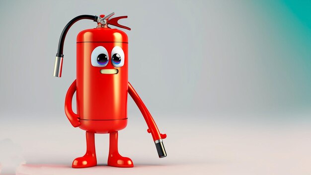 화재 소화기의 귀여운 3D 만화 캐릭터 복사 공간