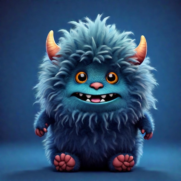 A cute 3d cartoon fluffy monster character isolated on color background