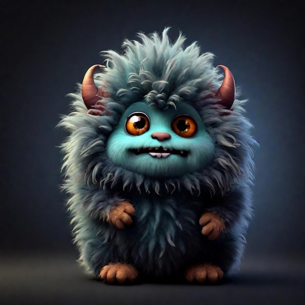 A cute 3d cartoon fluffy monster character isolated on color background