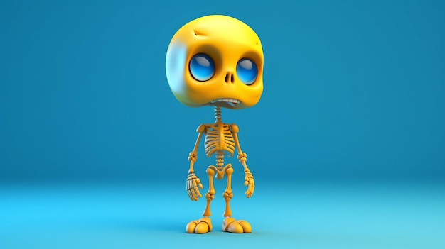 cute 3d cartoon of full body skull AI character