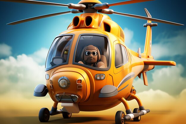 Cute 3D Cartoon Helicopter Adorable and Playful Character