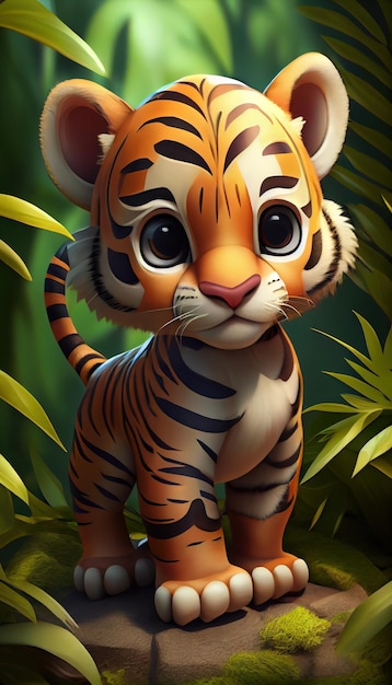 Cute 3d Cartoon Tiger Cub in the Jungle