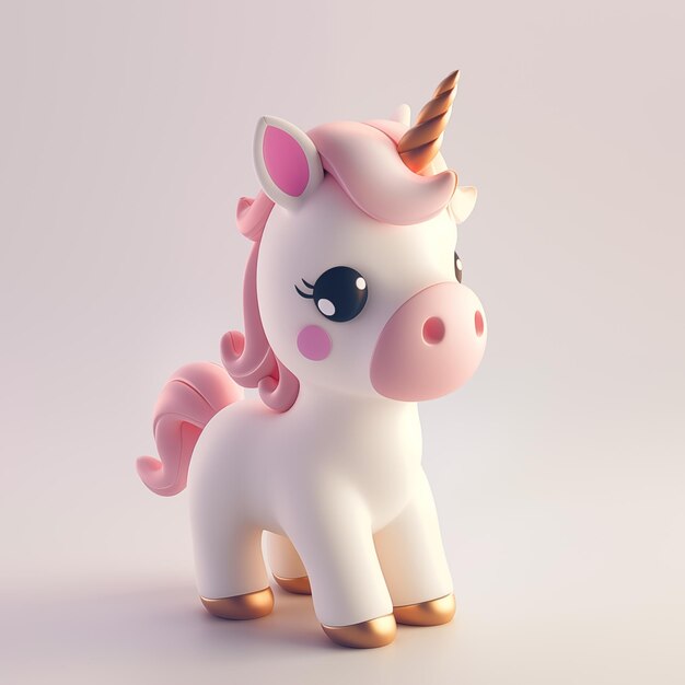 Cute 3d cartoon unicorn toy white and pink