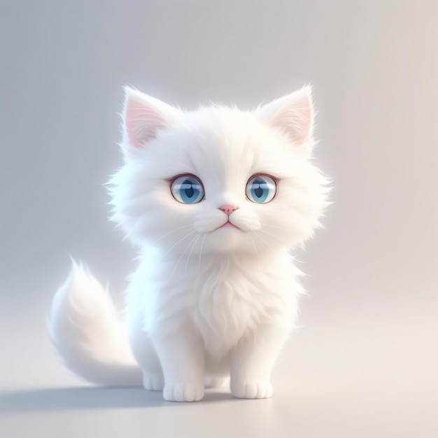 a cute 3d cartoon white cat