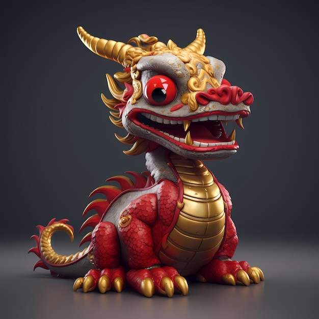 Cute 3d chineese dragon gold and red