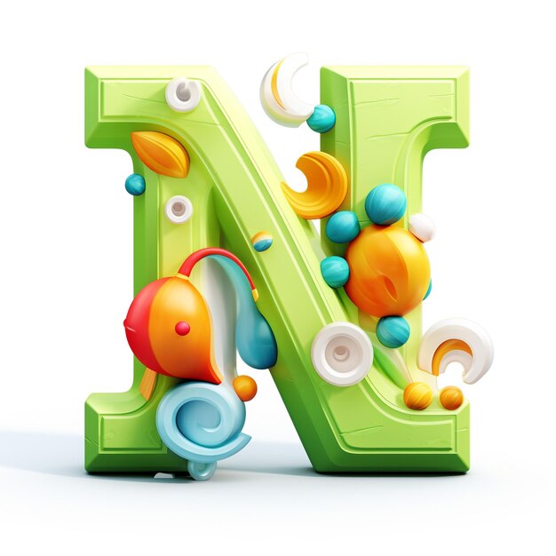 Photo cute 3d design of letter n on white background