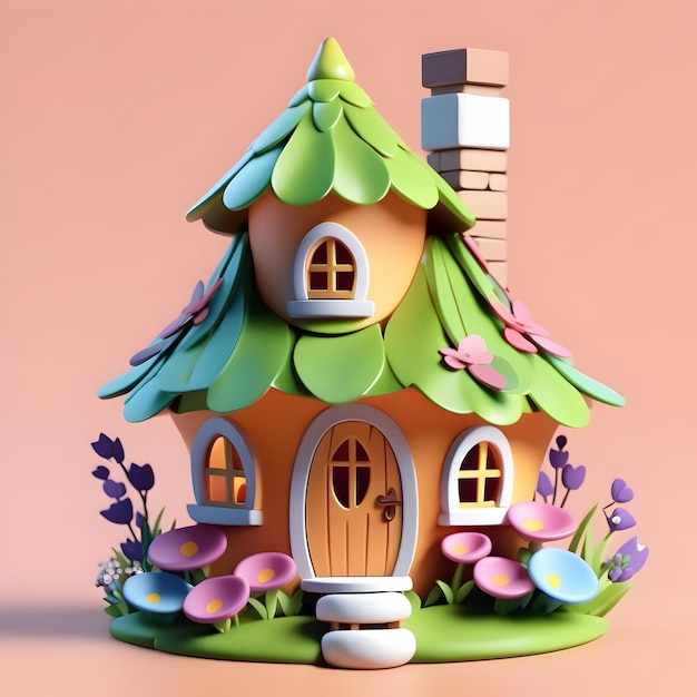 Photo cute 3d fairy house illustration