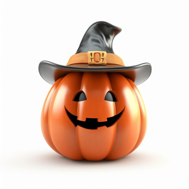 Cute 3d Halloween Pumpkin In Funny Witch Hat Stock Shot