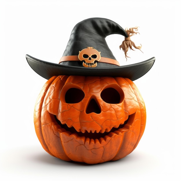 Cute 3d Halloween Pumpkin In Pirate Hat Isolated White Background