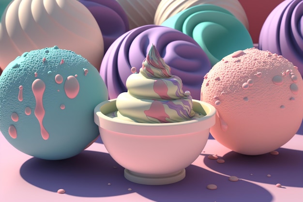 Cute 3D Ice Cream Tasty and Sweet Ice Cream with modern colors Ai generative