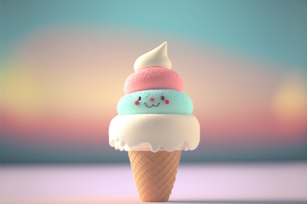Cute 3D Ice Cream Tasty and Sweet Ice Cream with modern colors Ai generative