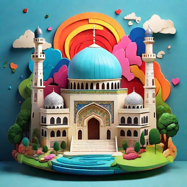 A cute 3d isra miraj with masjid al aqsa generated by ai