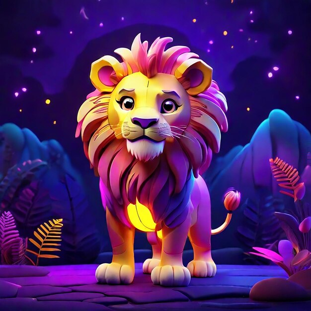 A cute 3d lion using a laptop background generated by ai