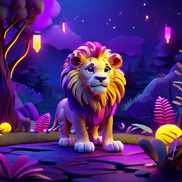 A cute 3d lion using a laptop background generated by ai