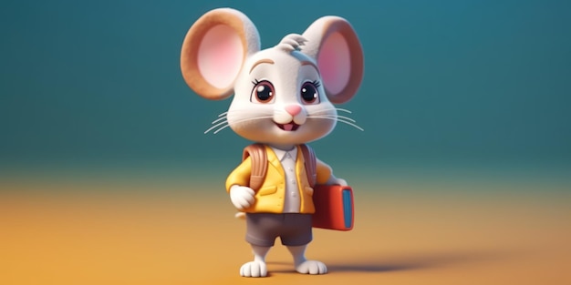 cute 3d mouse go to school ai generative