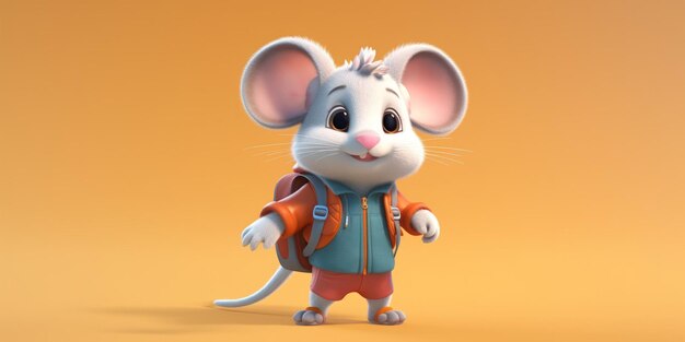 cute 3d mouse go to school ai generative