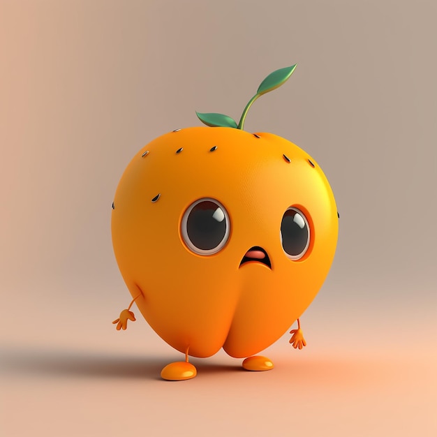 Cute 3d orange cartoon character with funny eyes