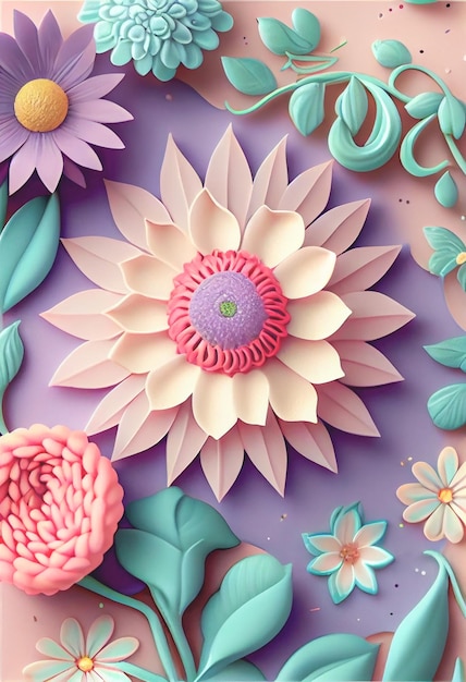 Cute 3D pastel passiflora flowers on a peaceful pastel background Soft colors bring a soothing aesthetic