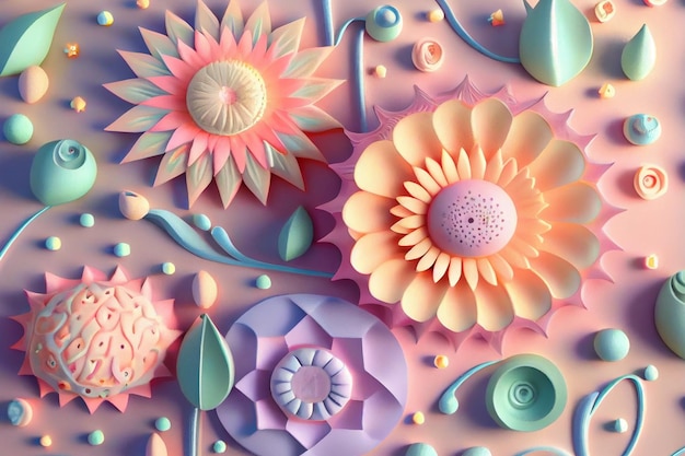 平和なパステル背景にかわいい 3D パステル トケイソウの花 柔らかな色が心地よい美学をもたらします