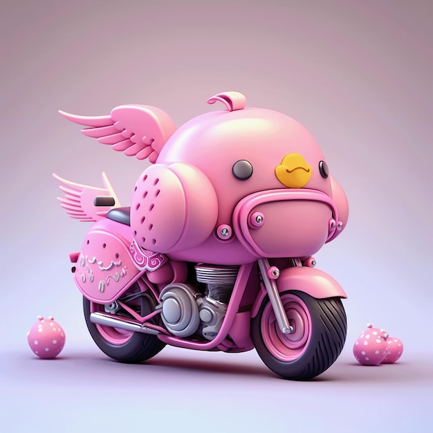 Cute 3d pink kawaii motorcycle