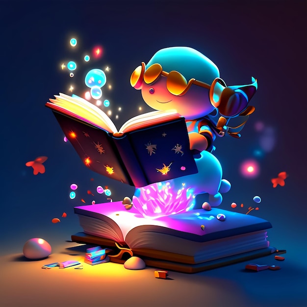 cute 3d reading a book