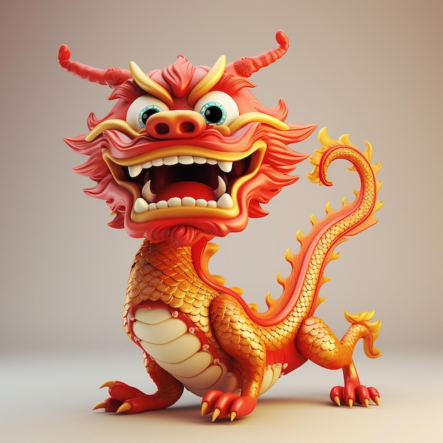 Cute 3D rendered cartoon Chinese dragon happy looking good