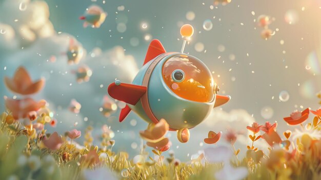 3D レンダリングの空飛ぶおもちゃを AI で作ったイラスト