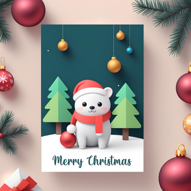 Photo cute 3d rendering christmas vector for poster banner ornaments