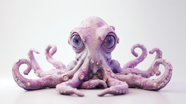 A cute 3D rendering of a pink octopus It has big eyes and looks like it is smiling