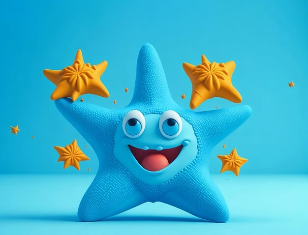 Photo cute 3d starfish 3d smiling starfish cartoon character 3d render of star fish