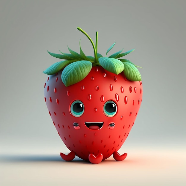 Cute 3d strawberry cartoon character with cute eyes