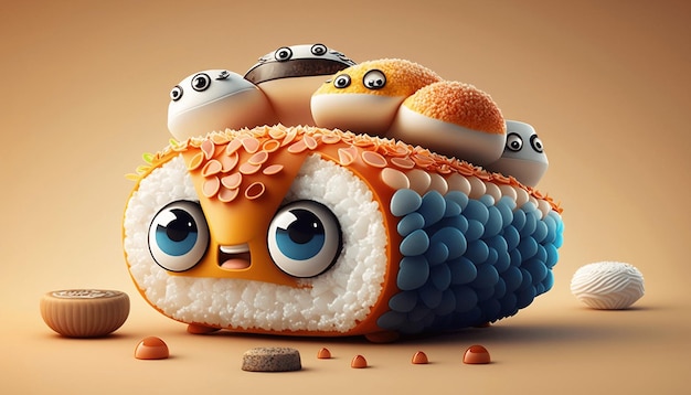 Cute 3d sushi cartoon character