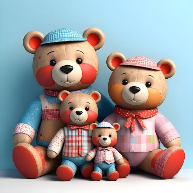 Cute 3d teddy bear family