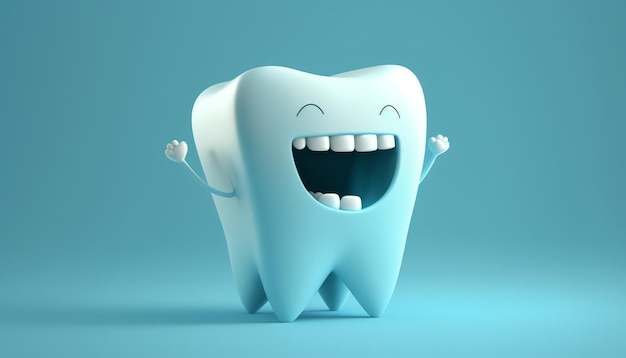 Foto simpatico personaggio dei denti 3d in blu e bianco perfetto per le campagne odontoiatriche