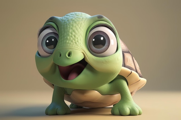 Cute 3D of turtle character Generative AI