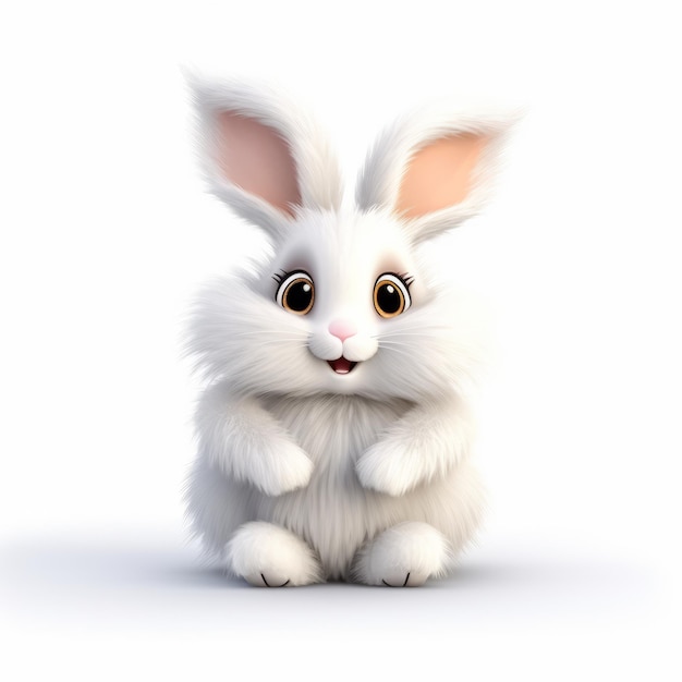 Cute 3d Vector White Bunny With Big Eyes Charming Fluffy Rabbit Icon