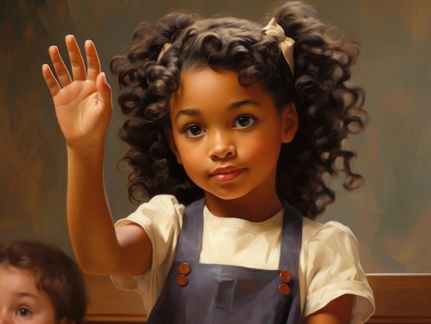 Photo a cute 6yearold black girl raising her hand in classroom