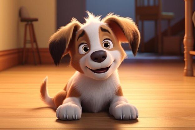 Foto simpatico e adorabile cane birichino cartone animato in 3d un compagno canino giocoso e adorabile in un mondo di cartoni animati