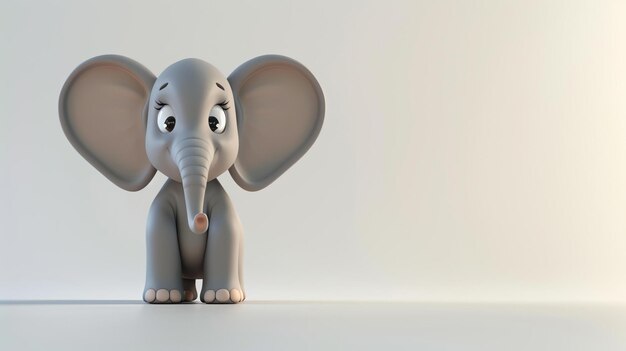 Cute and adorable 3D rendering of a baby elephant sitting down with its big ears spread out