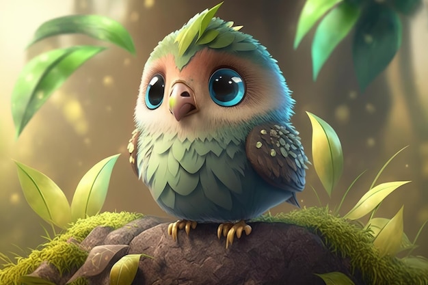 a cute adorable baby bird generative ai rendered in the style of childrenfriendly cartoon animation