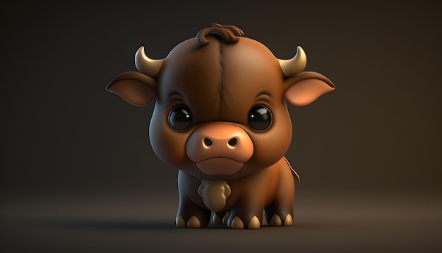 A cute adorable baby bull rendered in the style of childrenfriendly cartoon animation fantasy style generative ai