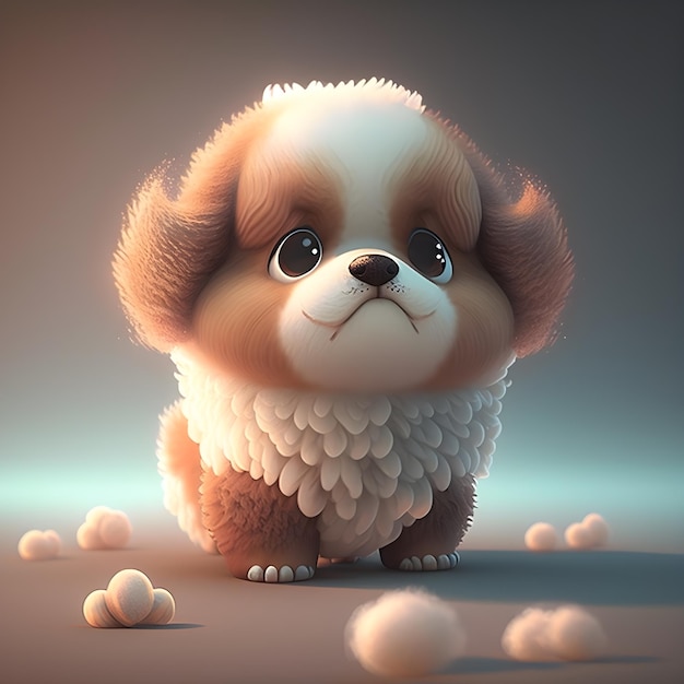 Cute and adorable baby dog cartoon generative ai