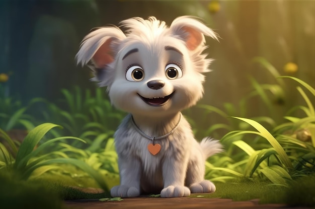 a cute adorable baby Dog generative ai rendered in the style of childrenfriendly cartoon