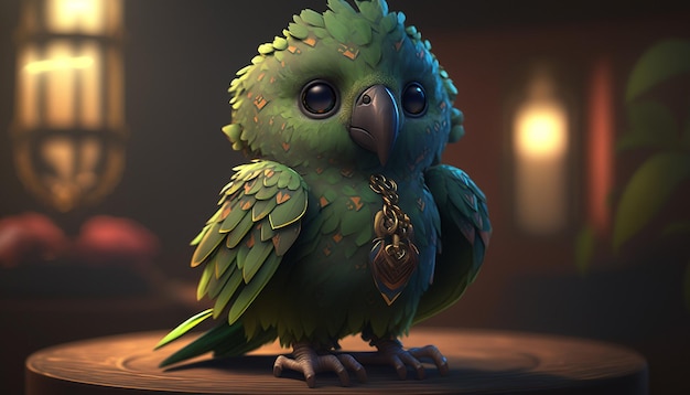 Cute adorable baby green parrot