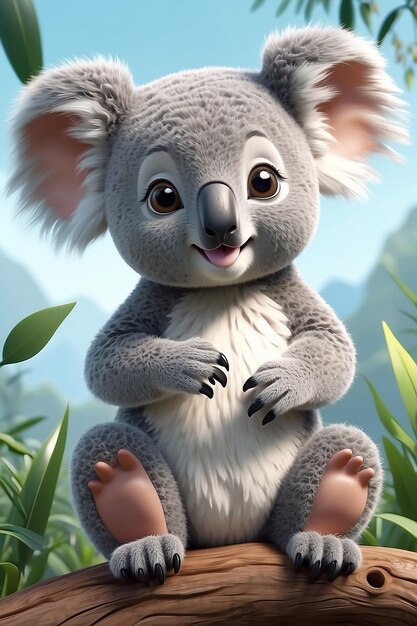 Photo a cute adorable baby koala generative ai rendered in the style of childrenfriendly cartoon animation fantasy style