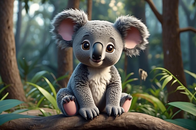 a cute adorable baby Koala generative ai rendered in the style of childrenfriendly cartoon animation fantasy style