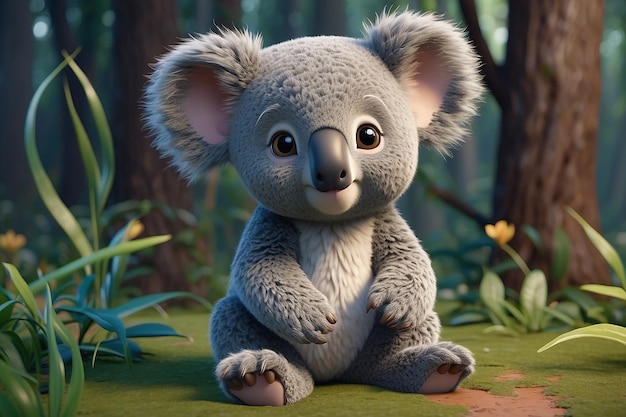 a cute adorable baby Koala generative ai rendered in the style of childrenfriendly cartoon animation fantasy style