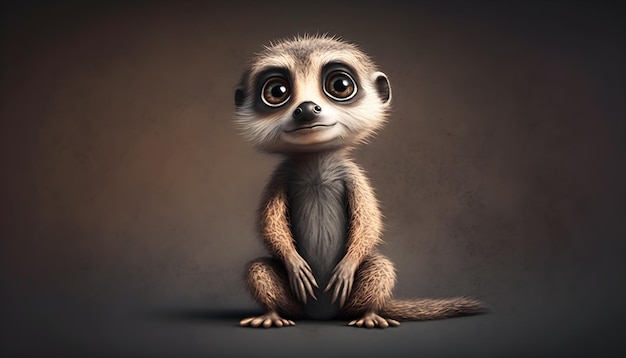 A cute adorable baby meerkat rendered in the style of childrenfriendly cartoon animation fantasy style generative ai