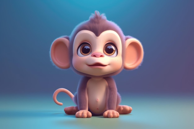 a cute adorable baby Monkey generative ai rendered in the style of childrenfriendly cartoon