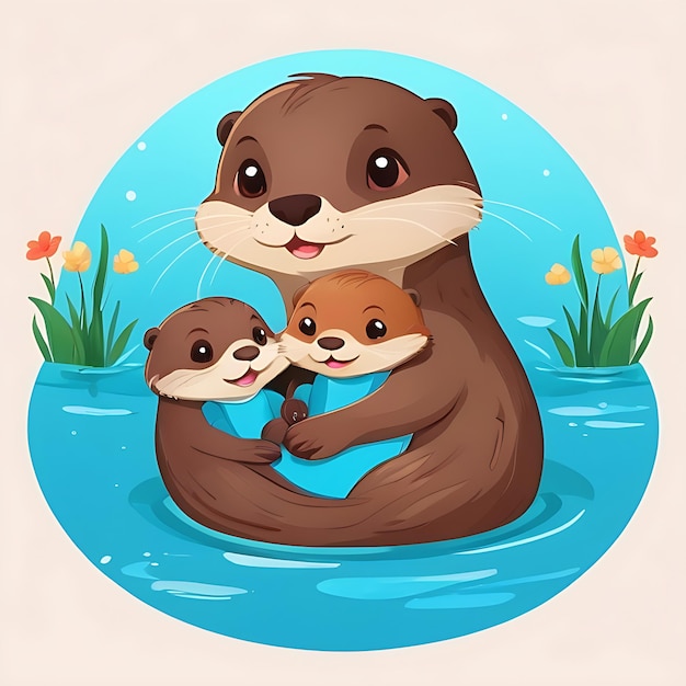 Photo a cute adorable baby otters rendered in the style of childrenfriendly cartoon animation fantasy styl